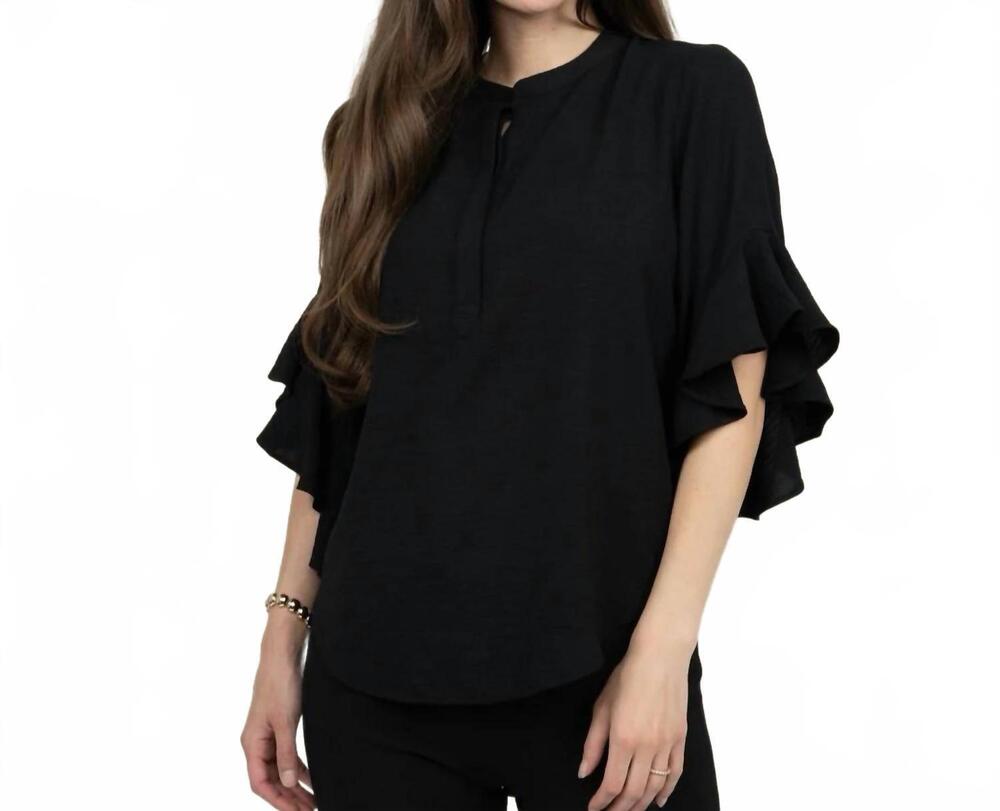 NEW IVY JANE flutter sleeve top in black